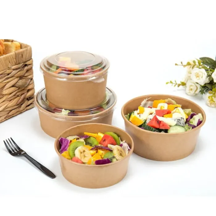Kraft Paper Takeaway Bowl Container with Clear PET Lid