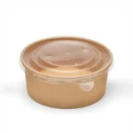 round Kraft paper container with transparent plastic lid attached