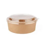 Large 1000ml round Kraft paper container with tight-fitting clear plastic lid attached
