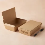700ml brown Kraft paper lunch box showing open and closed options with tab lid lock