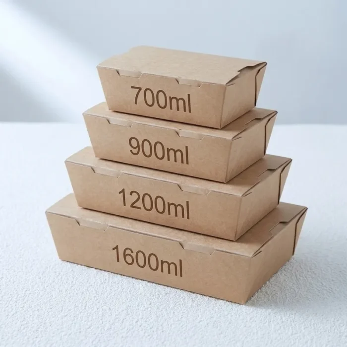 brown Kraft paper lunch box showing open and closed options with tab lid lock