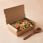 brown Kraft paper lunch box showing open and closed options with tab lid lock