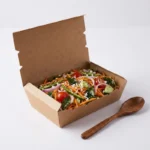 brown Kraft paper lunch box showing open and closed options with tab lid lock