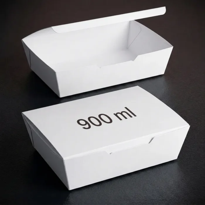 900ml Eco-Friendly White Paper Takeaway Lunch Box 900ml white paper lunch box takeaway container in open and closed views
