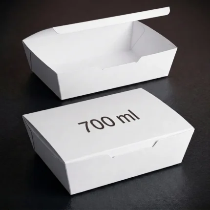 700ml white paper lunch box container shown open and closed