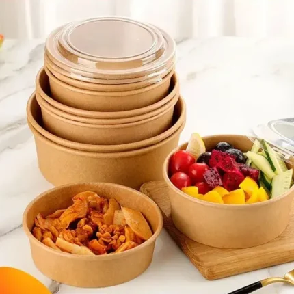 Kraft Paper Takeaway Bowl Container with Clear PET Lid