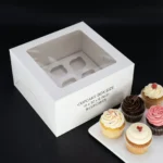 Premium closed white 9- cupcake box with a clear top window and custom insert tray showing 10x10x6 inch size